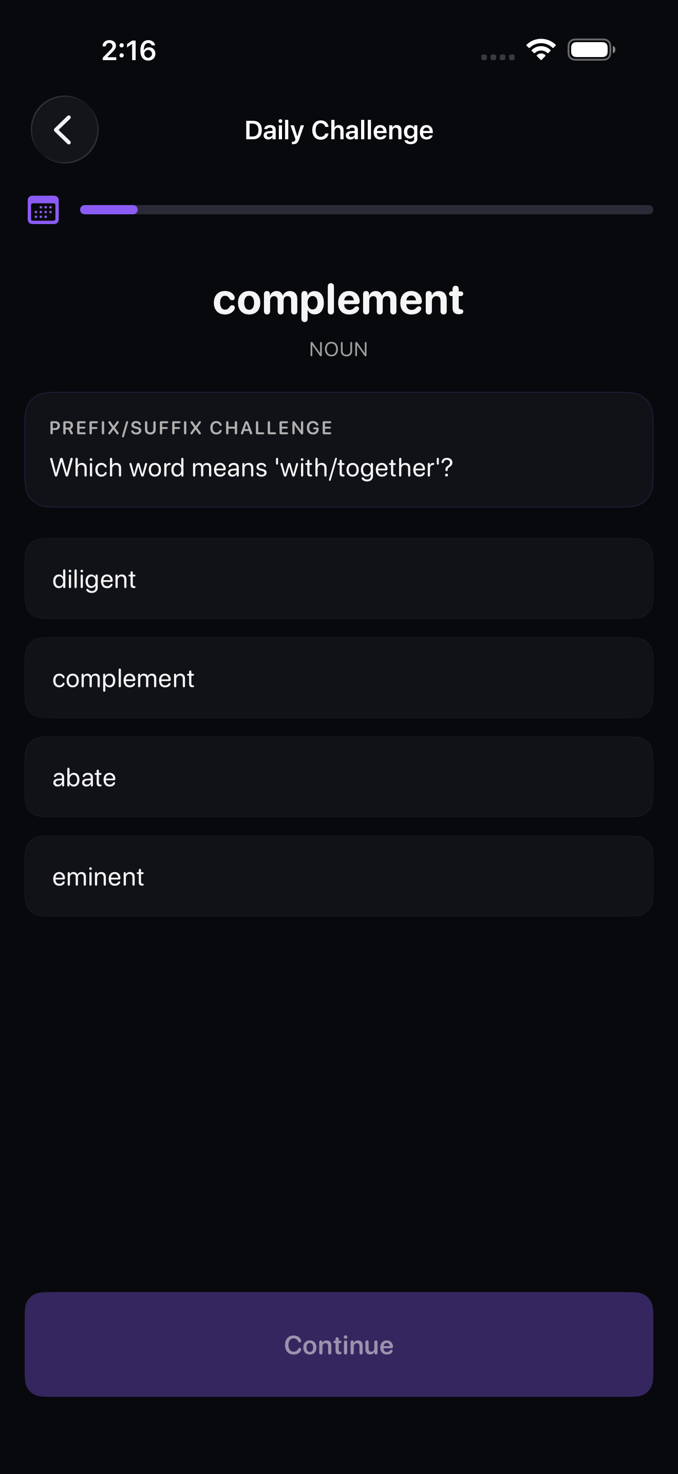 WordRush daily challenge screen on iPhone